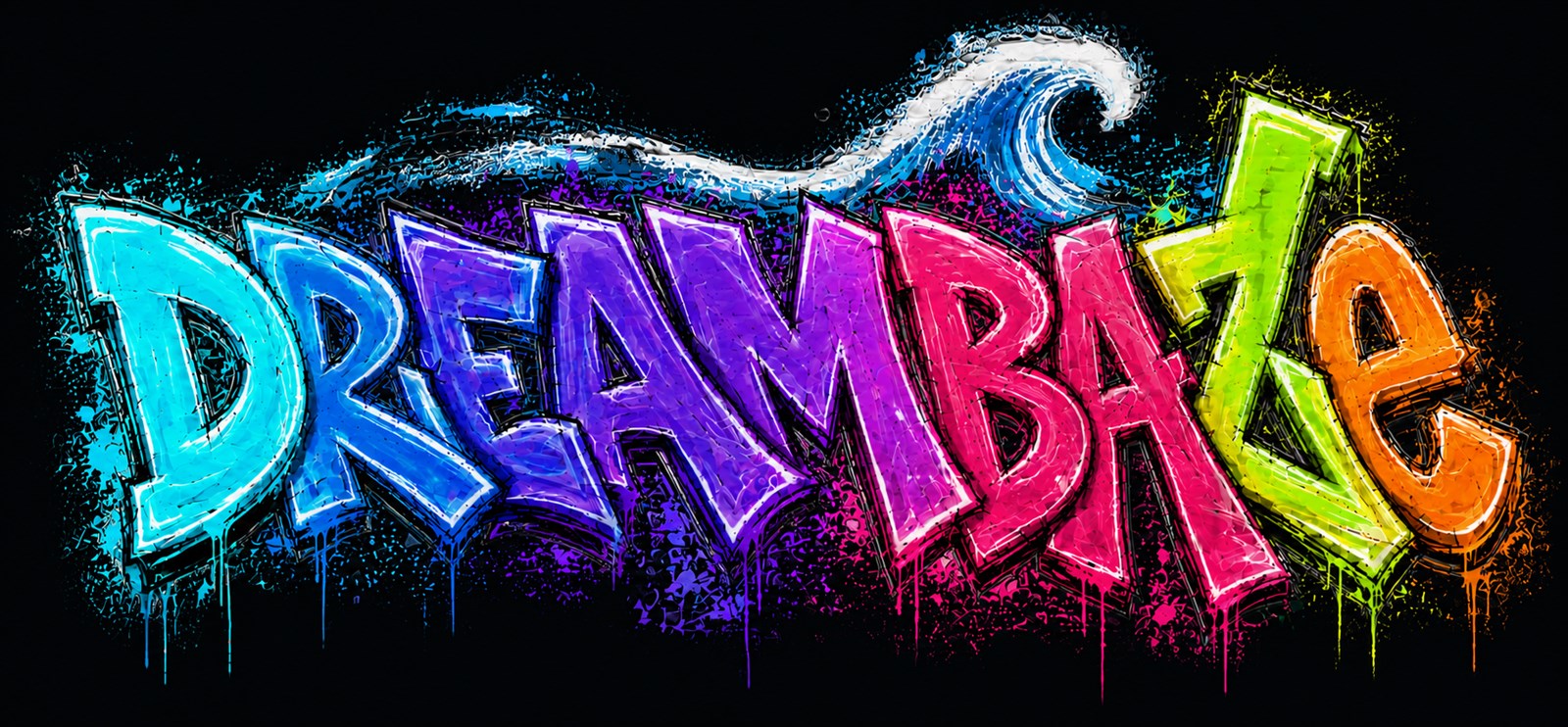 dreambaZe painted as vivid cyan, blue, violet, pink, green, and orange graffiti